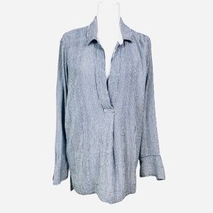 FREE PEOPLE blue and white railroad stripe pullover shirt size large
